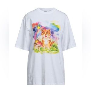 MSGM Rainbow Cat Graphic T-shirt XL NWT Made in Italy 100% Cotton Ssense Luxury